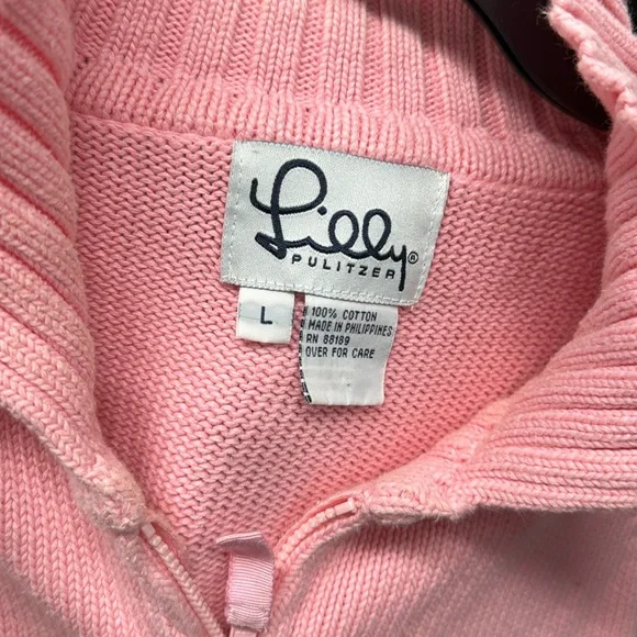 Lilly Pulitzer‎ Vintage Baby Pink Zip Knit 100% Cotton Sweater. Women’s Large. - Picture 2 of 4